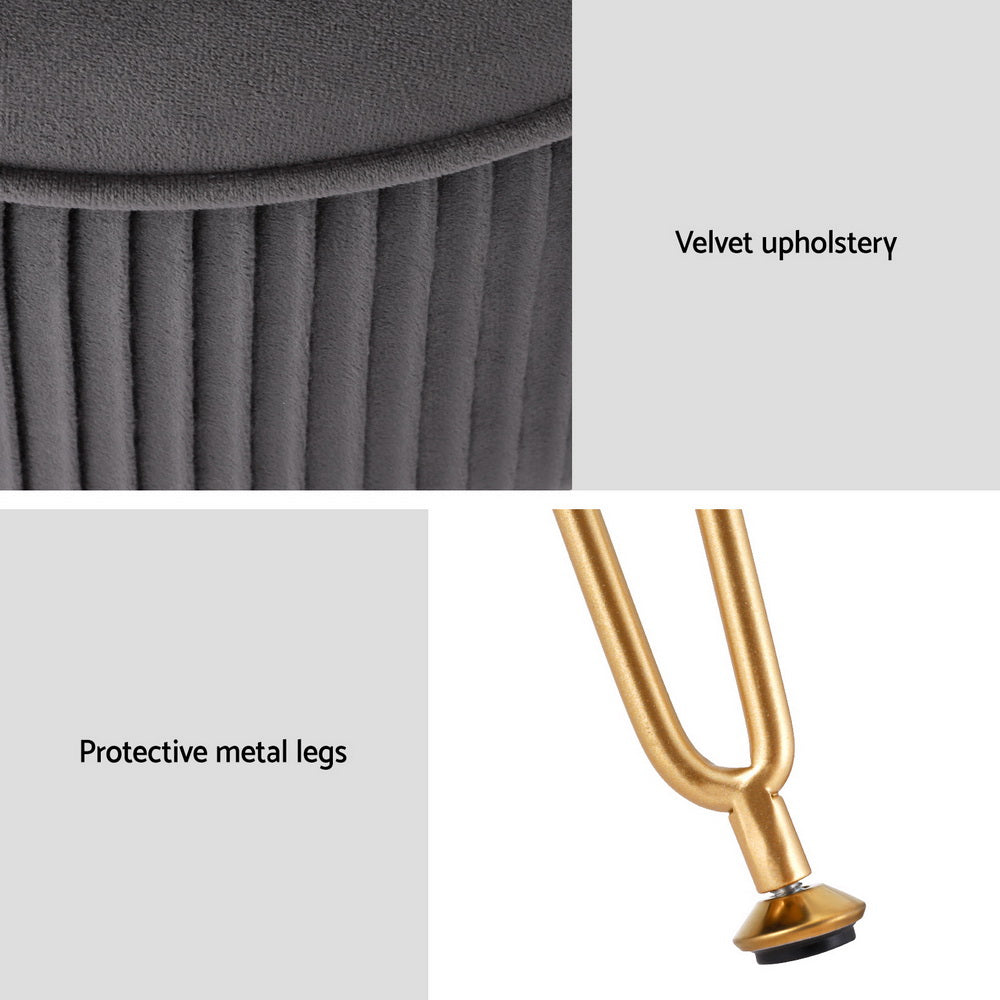 Artiss Ottoman Foot Stool Vanity Velvet Round Grey 6