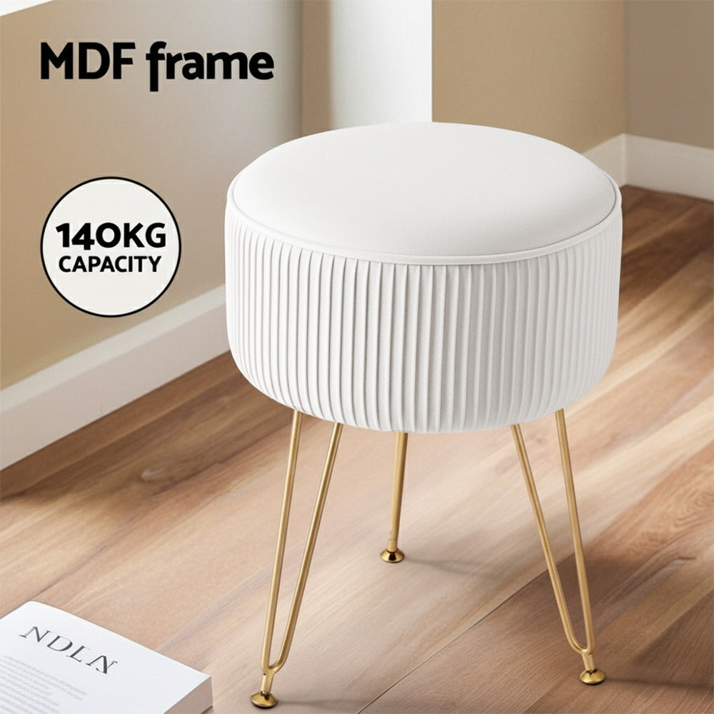 Artiss Ottoman Foot Stool Vanity Velvet Round White 4