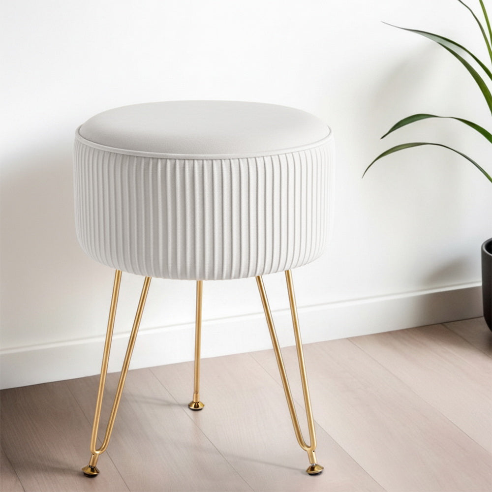 Artiss Ottoman Foot Stool Vanity Velvet Round White 7