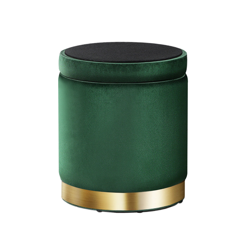 Artiss Ottoman Storage Foot Stool Round Velvet Green 3