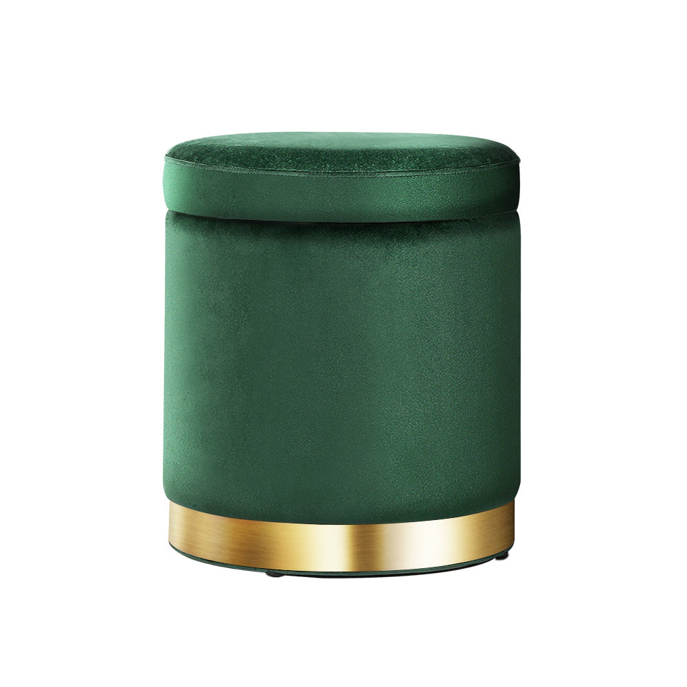 Artiss Ottoman Storage Foot Stool Round Velvet Green 7
