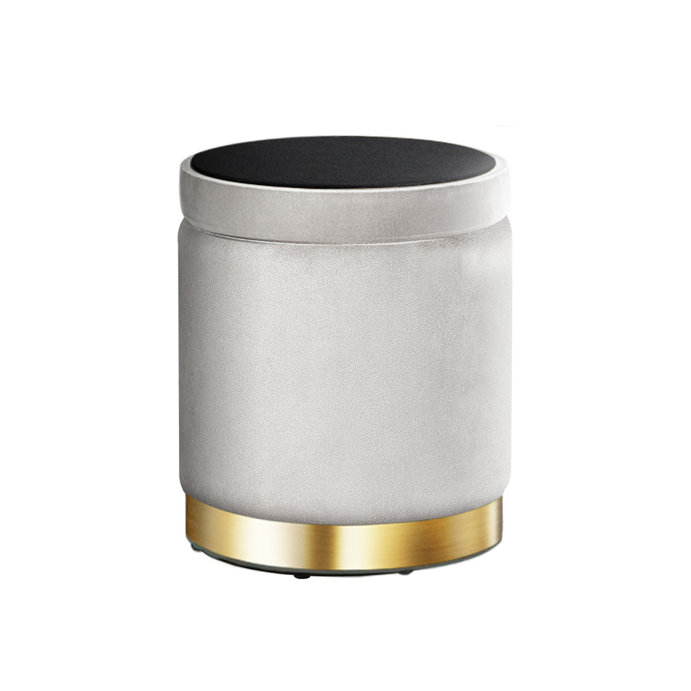 Artiss Ottoman Storage Foot Stool Round Velvet Grey 3