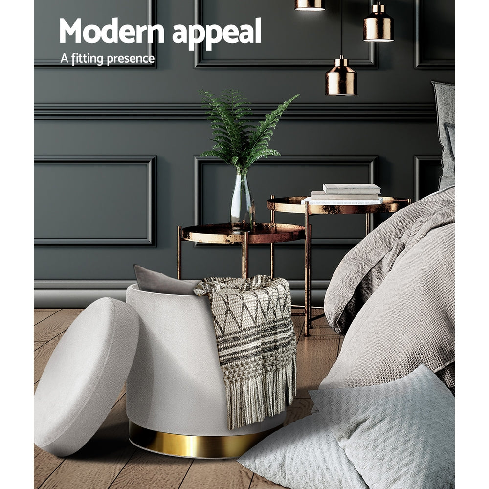 Artiss Ottoman Storage Foot Stool Round Velvet Grey 4