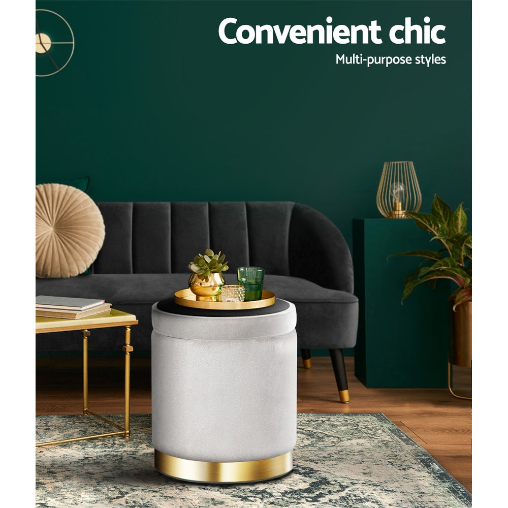 Artiss Ottoman Storage Foot Stool Round Velvet Grey 6