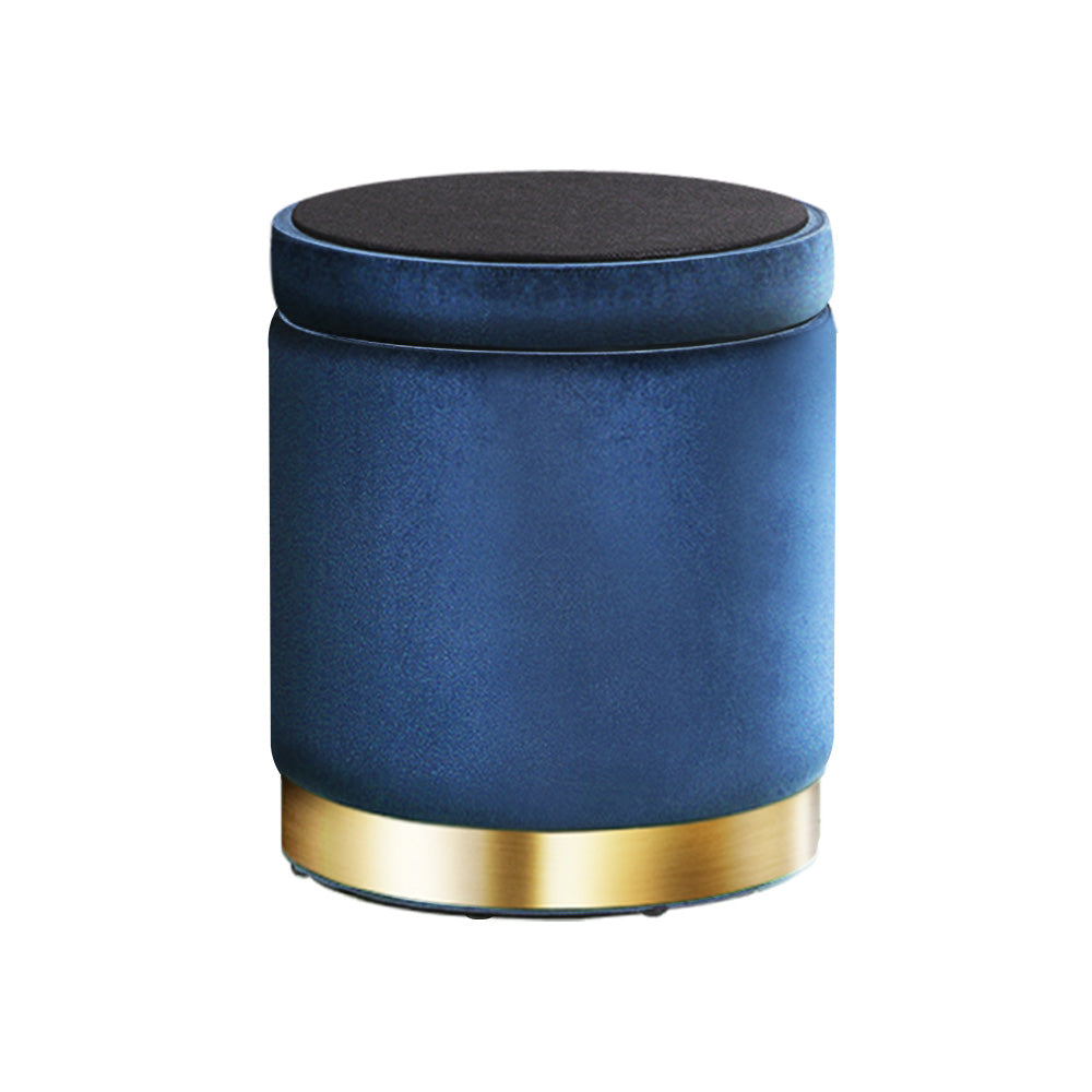 Artiss Ottoman Storage Foot Stool Round Velvet Navy 3