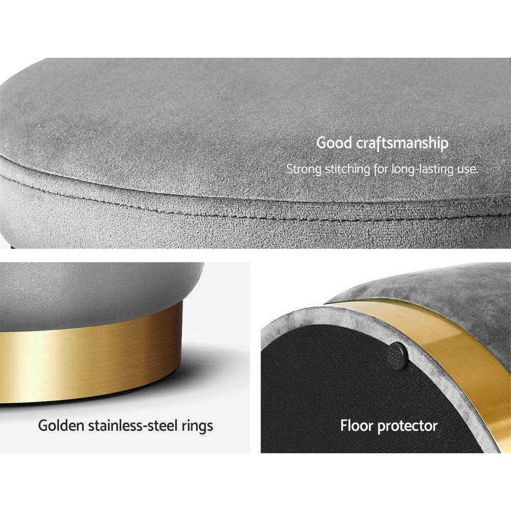 Artiss Ottoman Foot Stool Round Velvet Charcoal 5