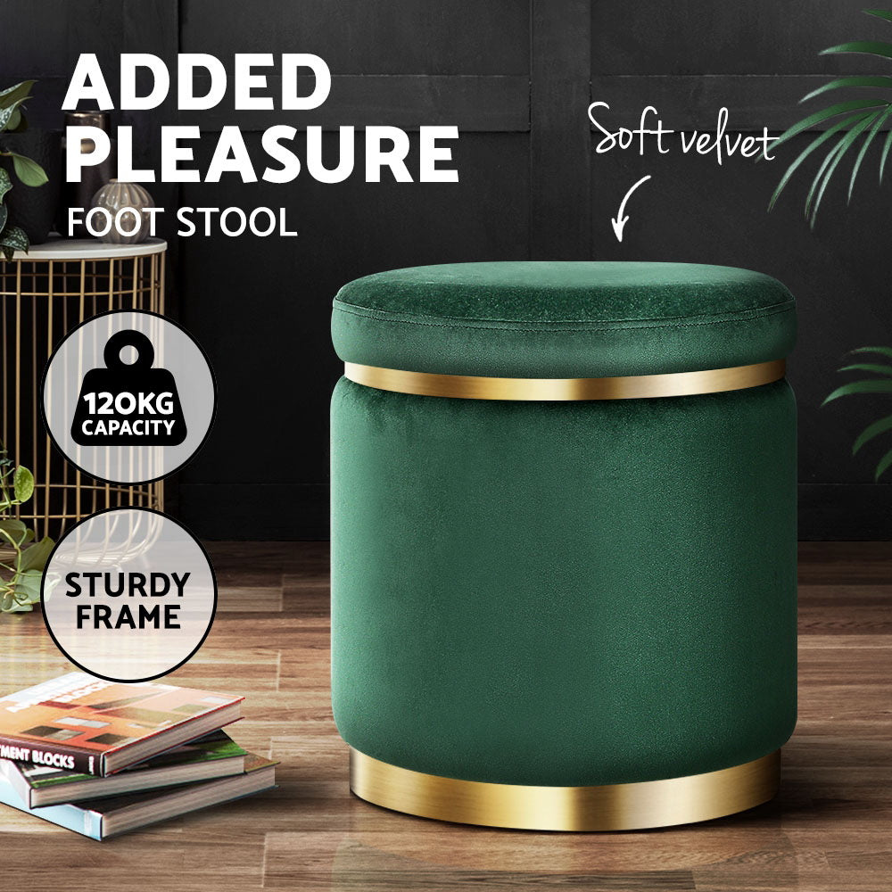Artiss Ottoman Foot Stool Round Velvet Green 3