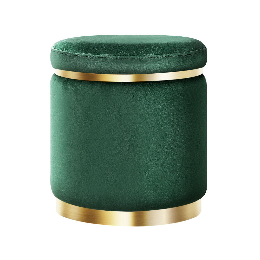 Artiss Ottoman Foot Stool Round Velvet Green 7