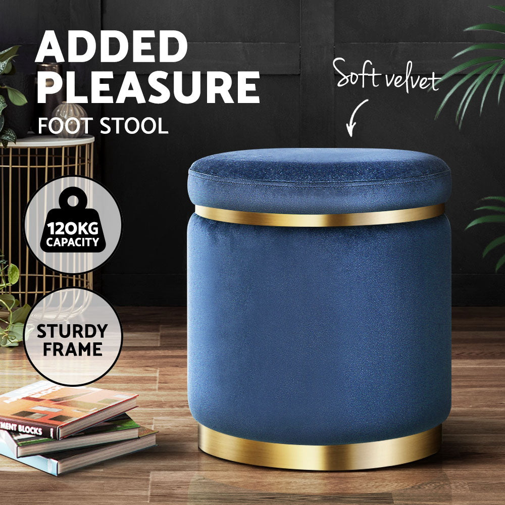 Artiss Ottoman Foot Stool Round Velvet Navy 3