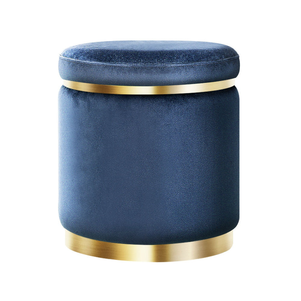 Artiss Ottoman Foot Stool Round Velvet Navy 7
