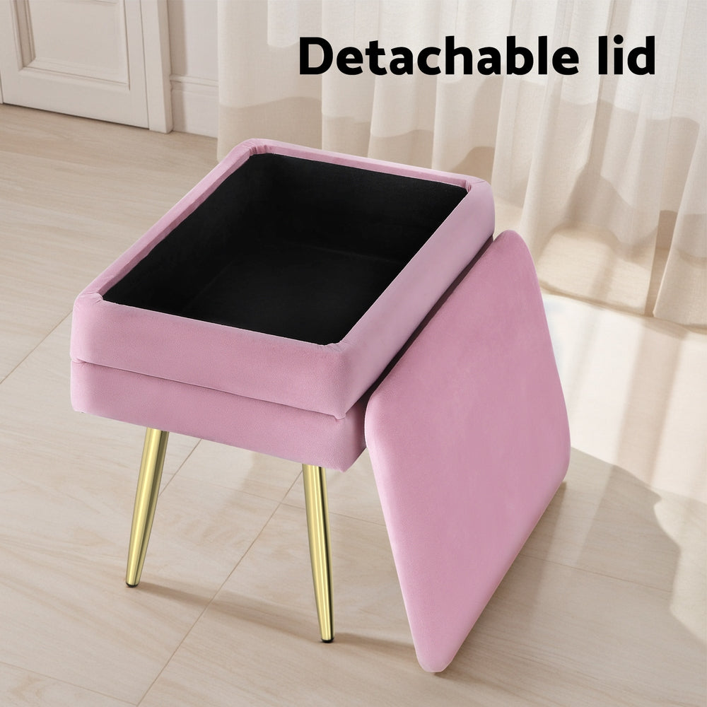 Artiss Ottoman Storage Foot Stool Vanity Velvet Pink 4