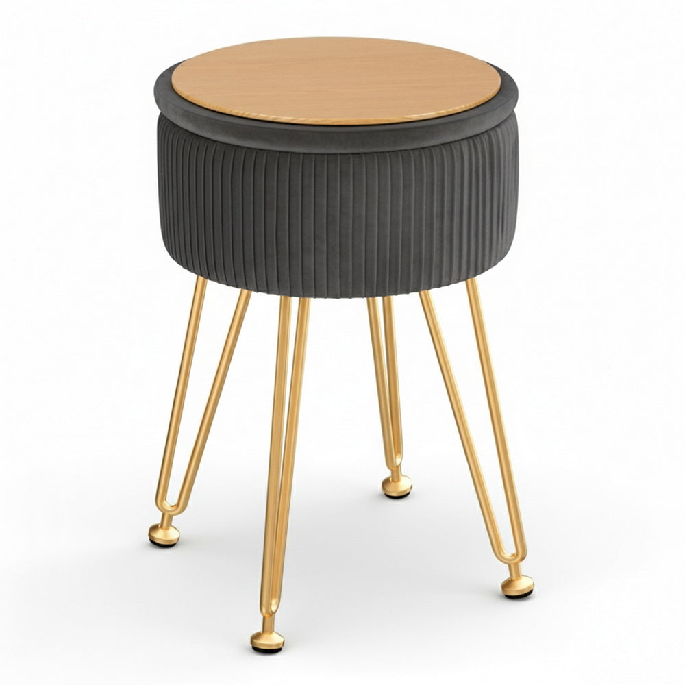 Artiss Ottoman Storage Foot Stool Vanity Velvet Round Grey 3