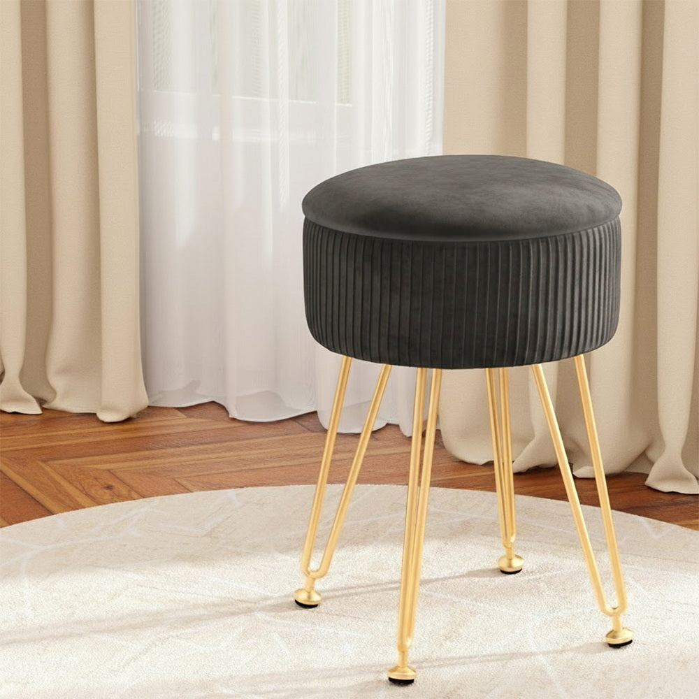 Artiss Ottoman Storage Foot Stool Vanity Velvet Round Grey 7