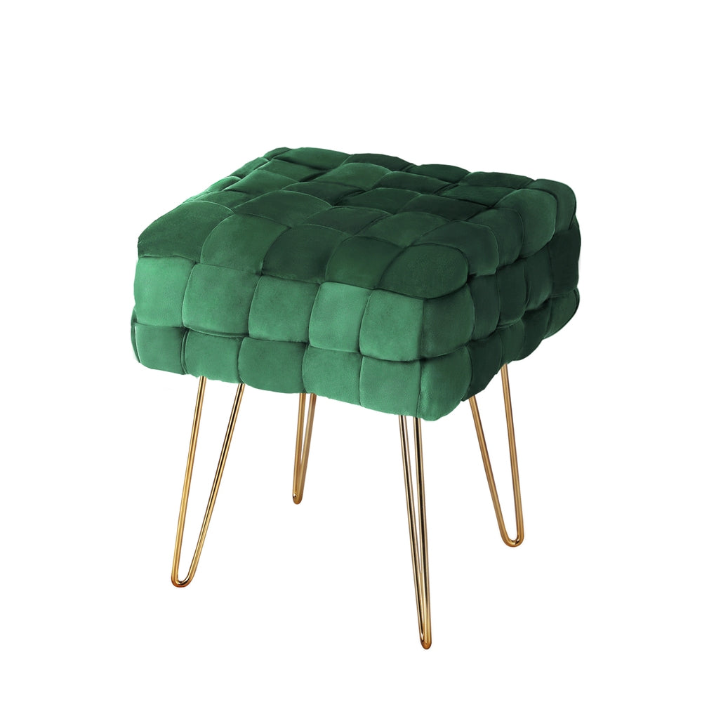 Artiss Ottoman Foot Stool Vanity Woven Velvet Green 6