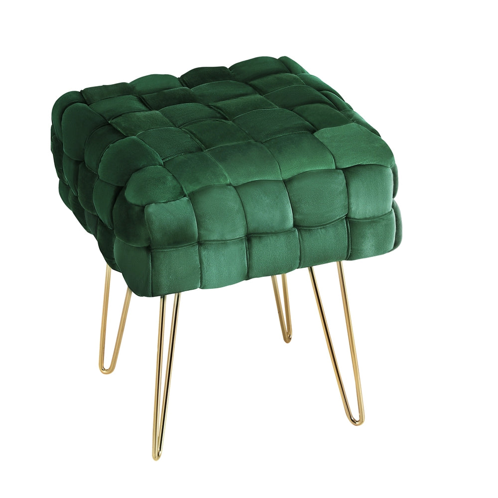 Artiss Ottoman Foot Stool Vanity Woven Velvet Green 3