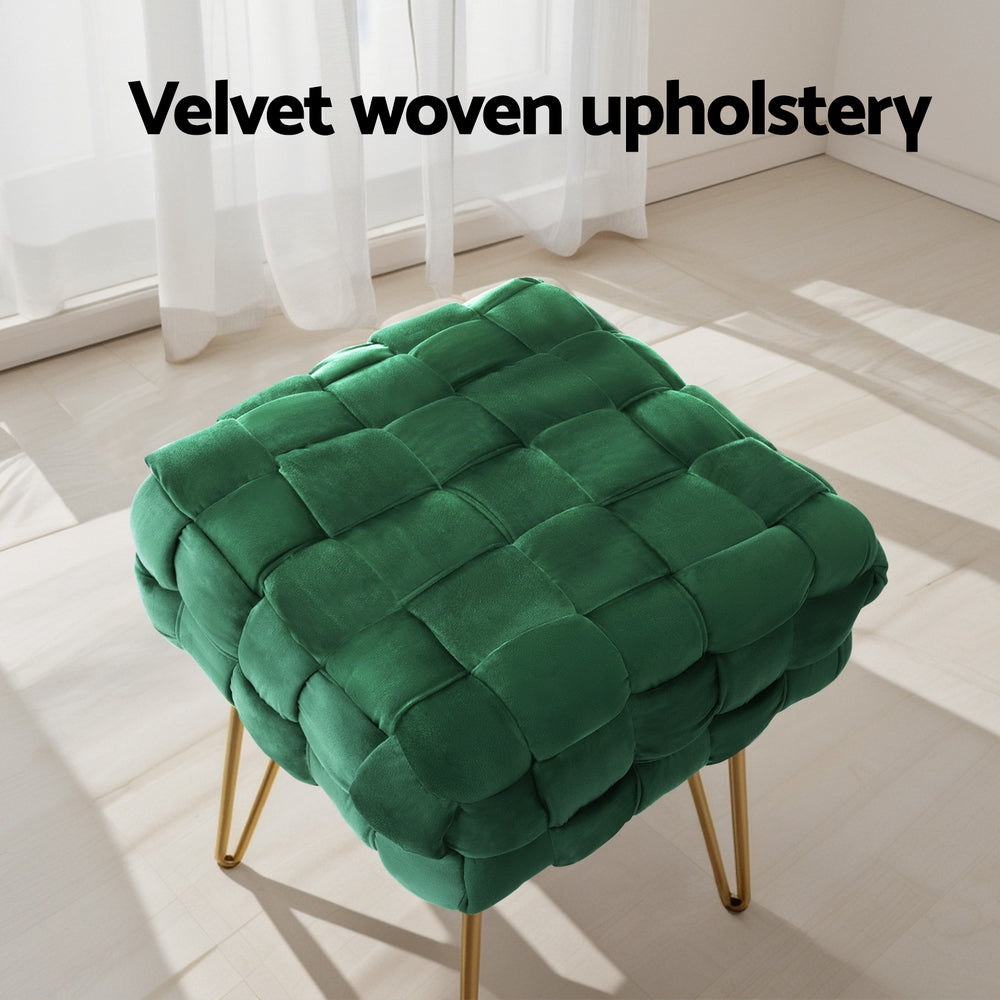 Artiss Ottoman Foot Stool Vanity Woven Velvet Green 4