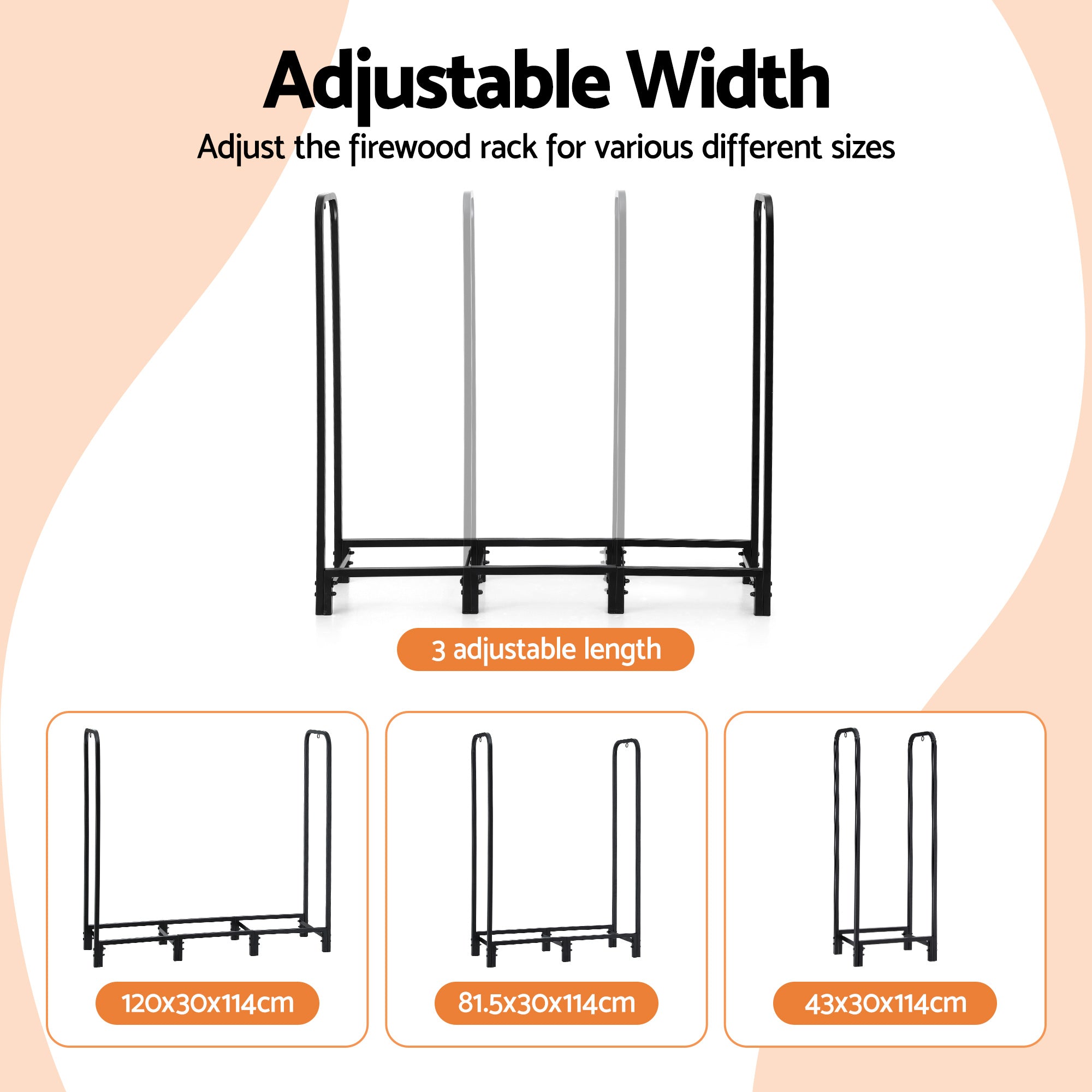 Gardeon Firewood Rack 120cm Wood Rack 3 Sizes Firewood Storage with Tools Black 5