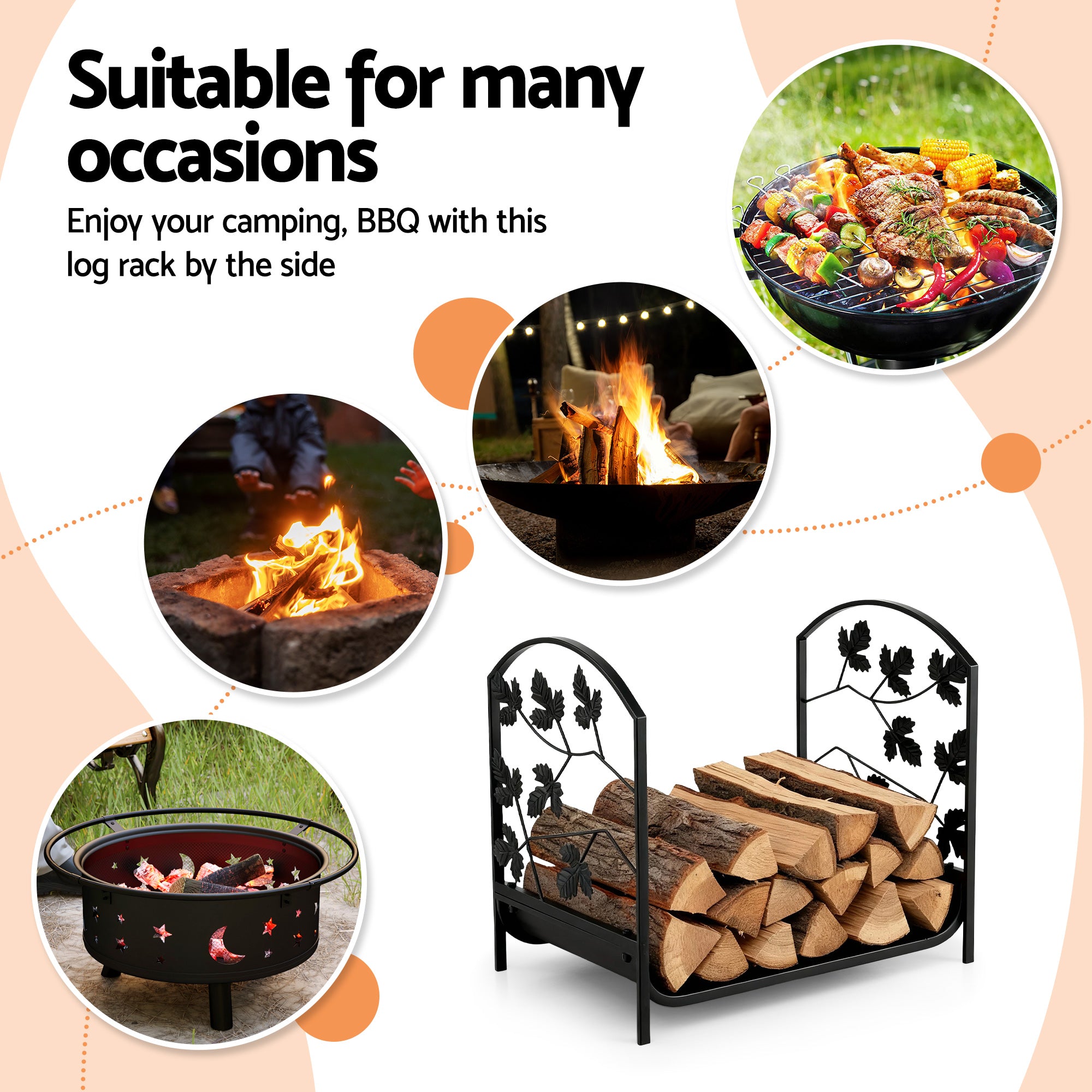 Gardeon Firewood Rack 48cm Wood Rack Firewood Storage Indoor Outdoor Black 5