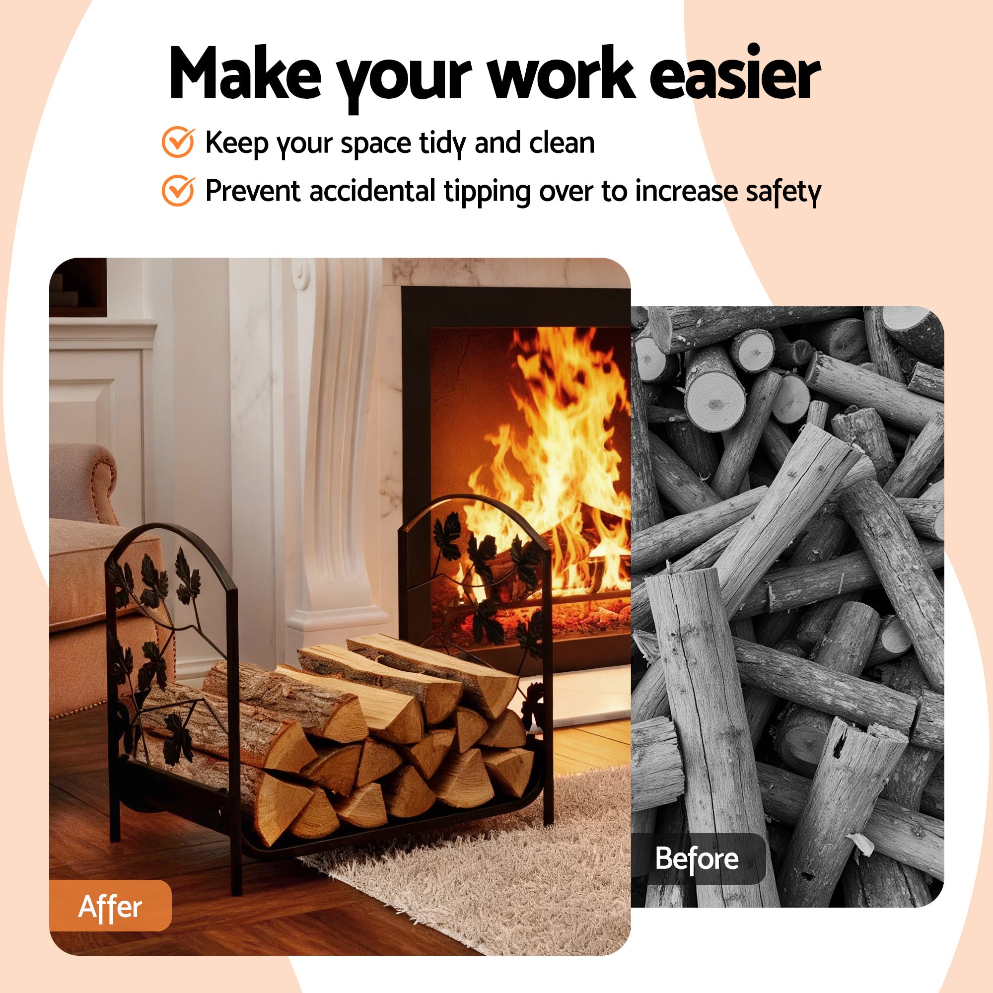 Gardeon Firewood Rack 48cm Wood Rack Firewood Storage Indoor Outdoor Black 6