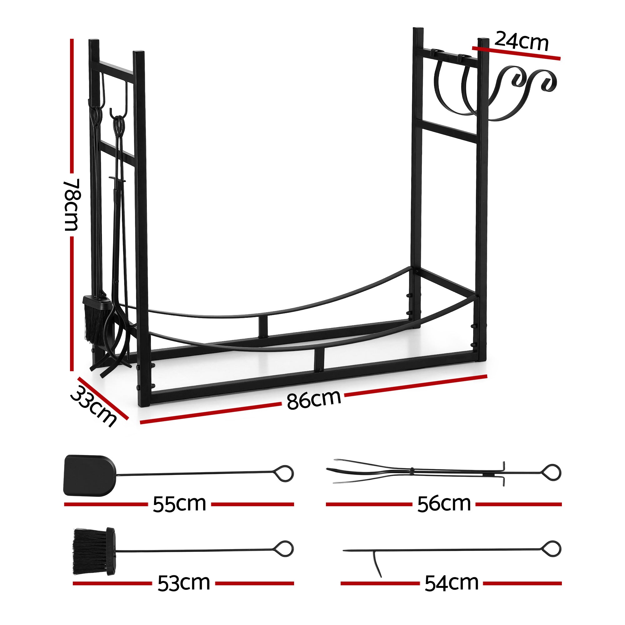 Gardeon Firewood Rack 84cm Wood Rack Firewood Storage Indoor Outdoor Black