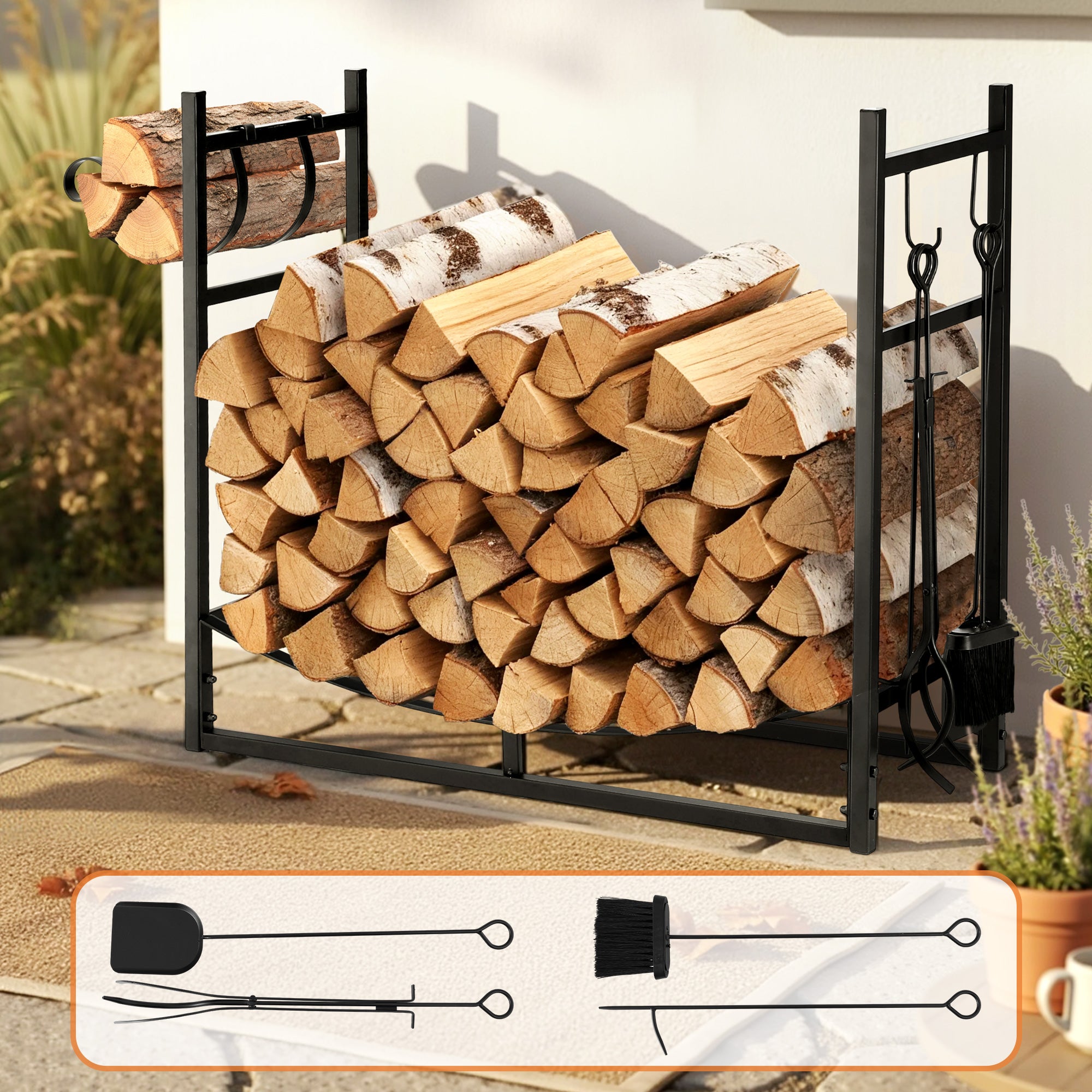 Gardeon Firewood Rack 84cm Wood Rack Firewood Storage Indoor Outdoor Black 7