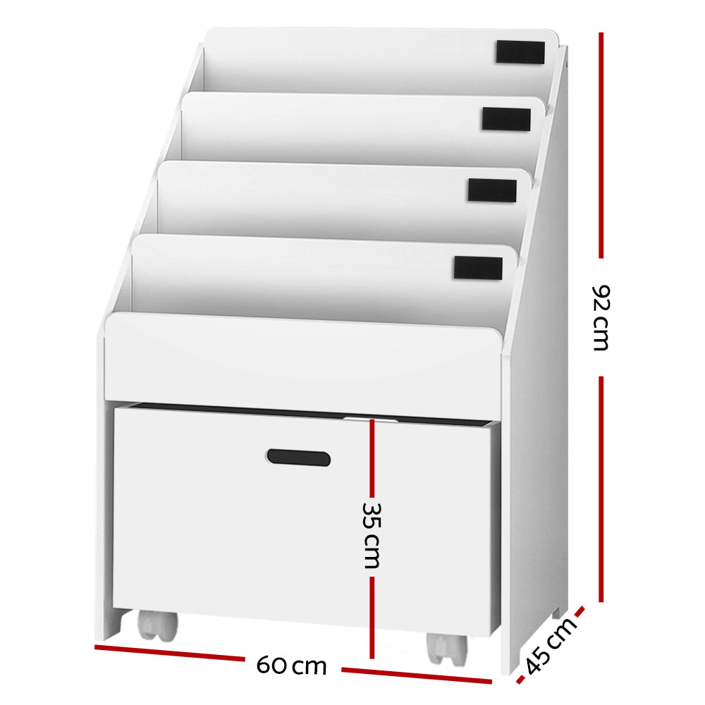Keezi 4 Tiers Kids Bookshelf Storage Organiser Children Bookcase Drawers Display 4