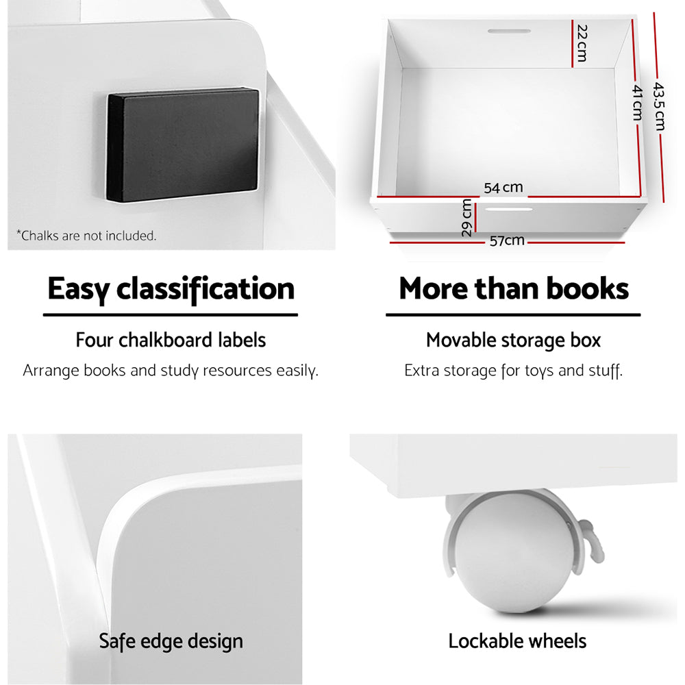 Keezi 4 Tiers Kids Bookshelf Storage Organiser Children Bookcase Drawers Display 7