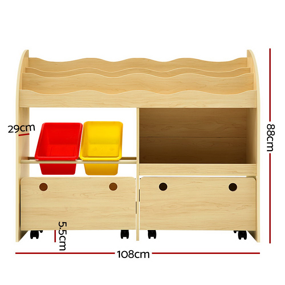 Keezi 3 Tiers Kids Bookshelf Storage Children Bookcase Toy Box Organiser Display 4