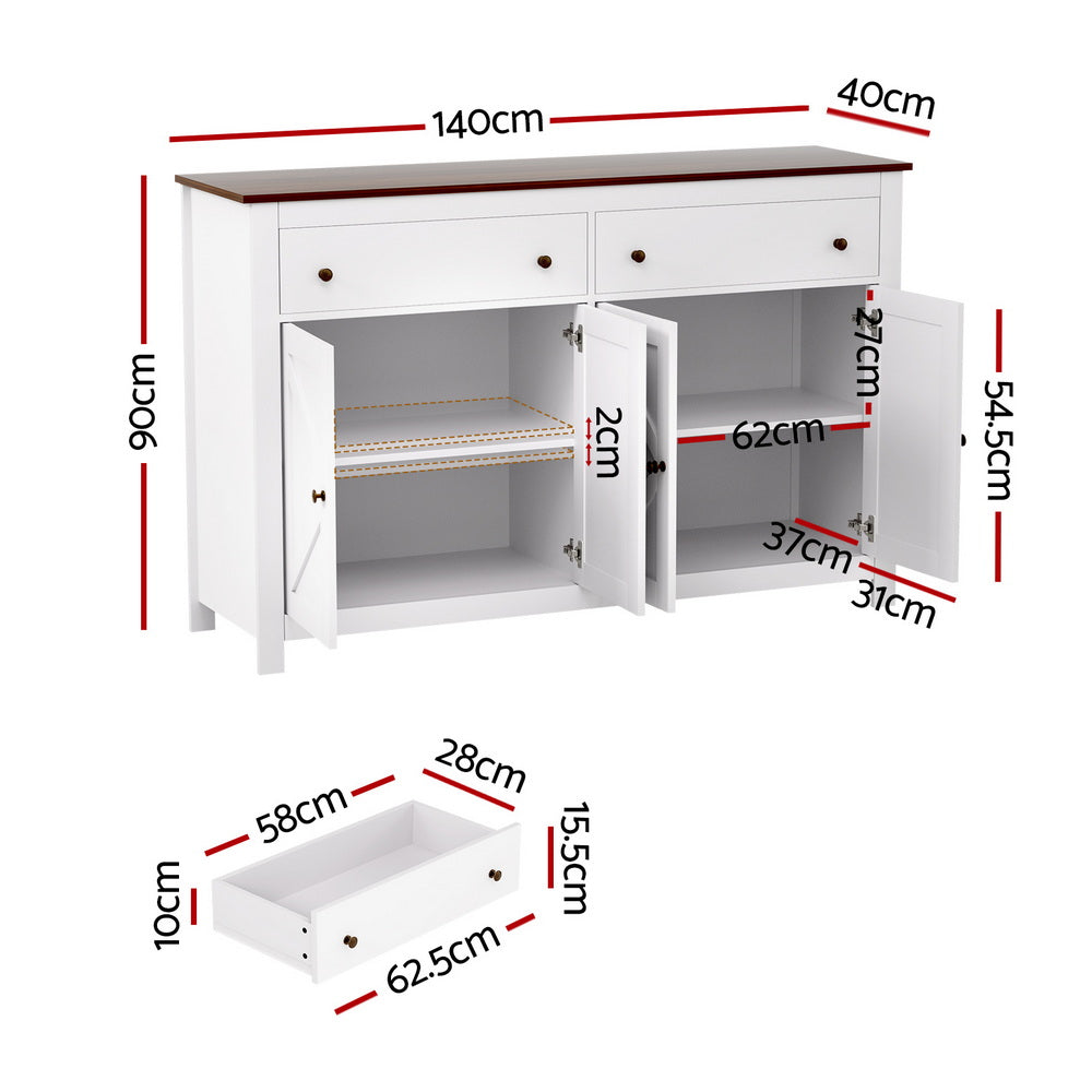 Artiss Buffet Sideboard Storage Cabinet Kitchen Cupboard 2 Drawers 140CM White 3