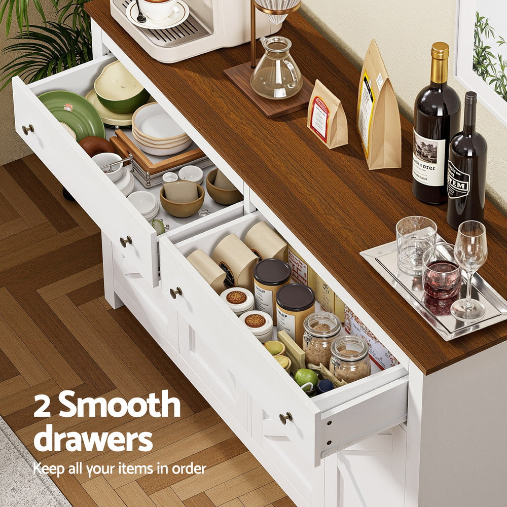Artiss Buffet Sideboard Storage Cabinet Kitchen Cupboard 2 Drawers 140CM White 6