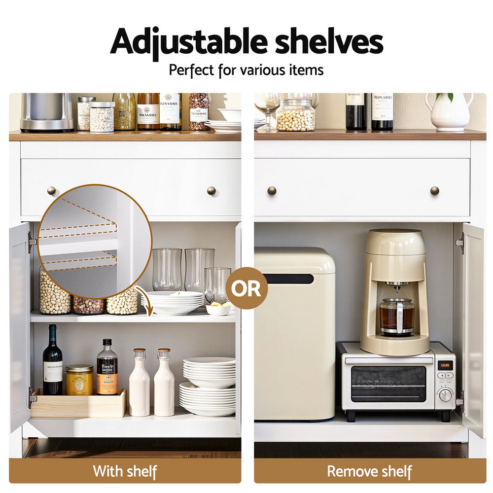 Artiss Buffet Sideboard Storage Cabinet Kitchen Cupboard 2 Drawers 140CM White 7