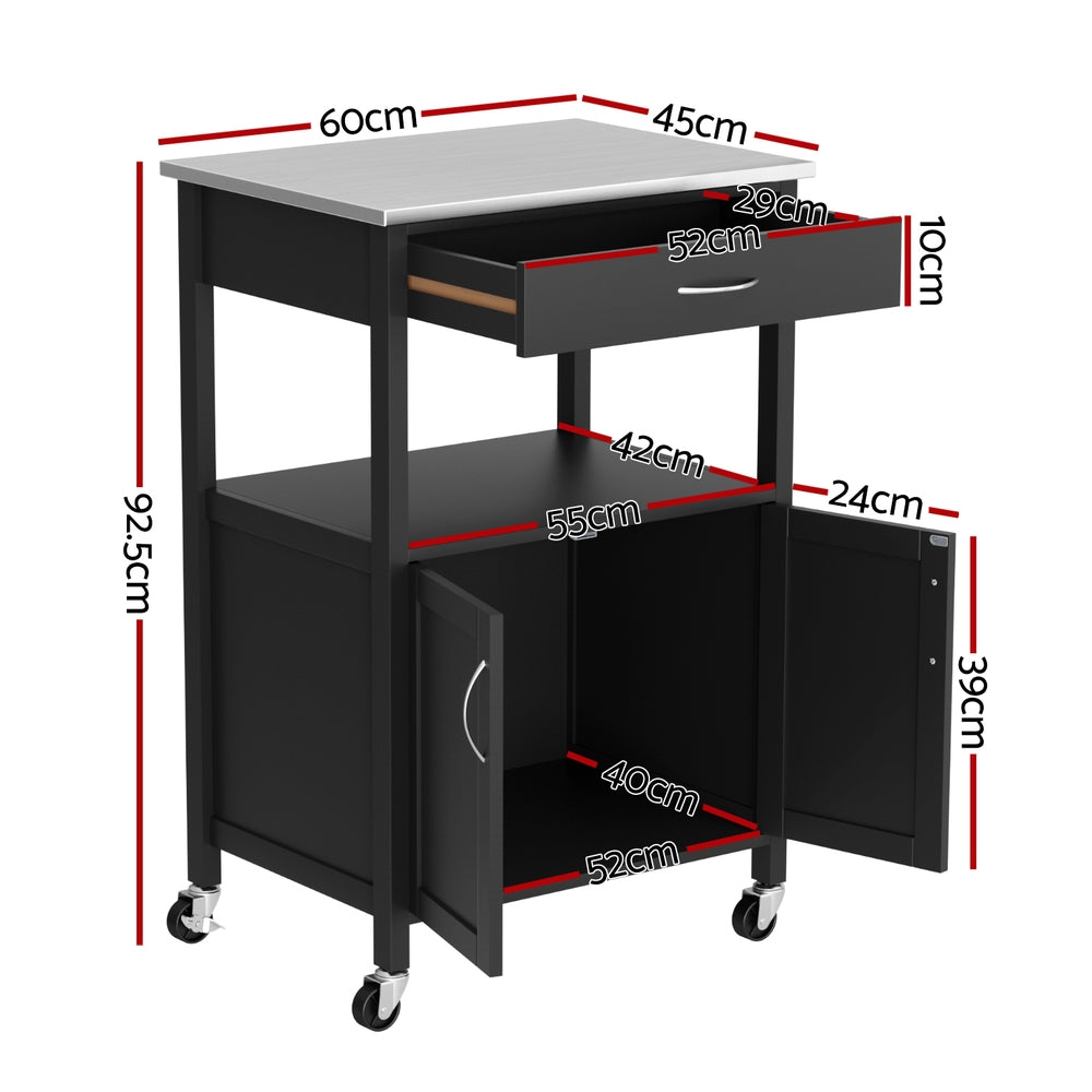 Artiss Kitchen Island Trolley Rolling Serving Cart Storage Drawer Cupboard 60cm 3