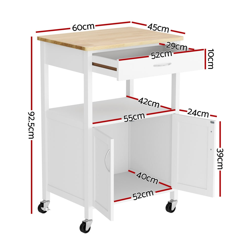 Artiss Kitchen Island Trolley Rolling Serving Cart Storage Drawer Cupboard 60cm 3