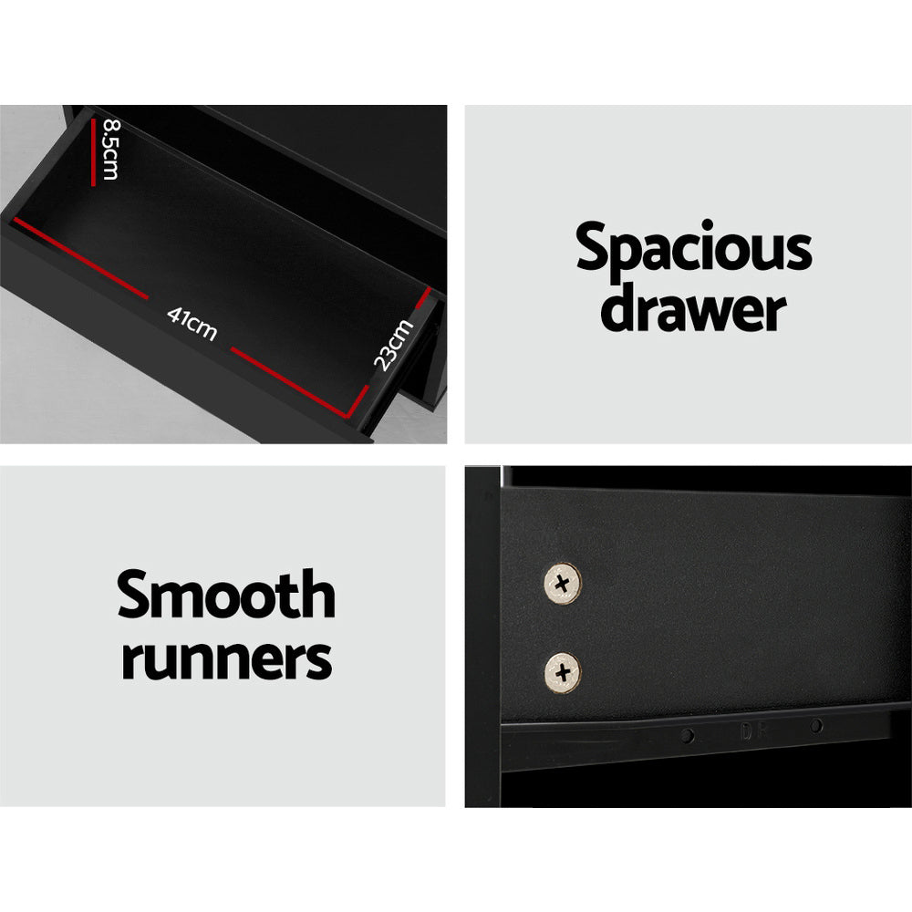 Artiss Bedside Table LED with 2 Shelves - HANA Black 6