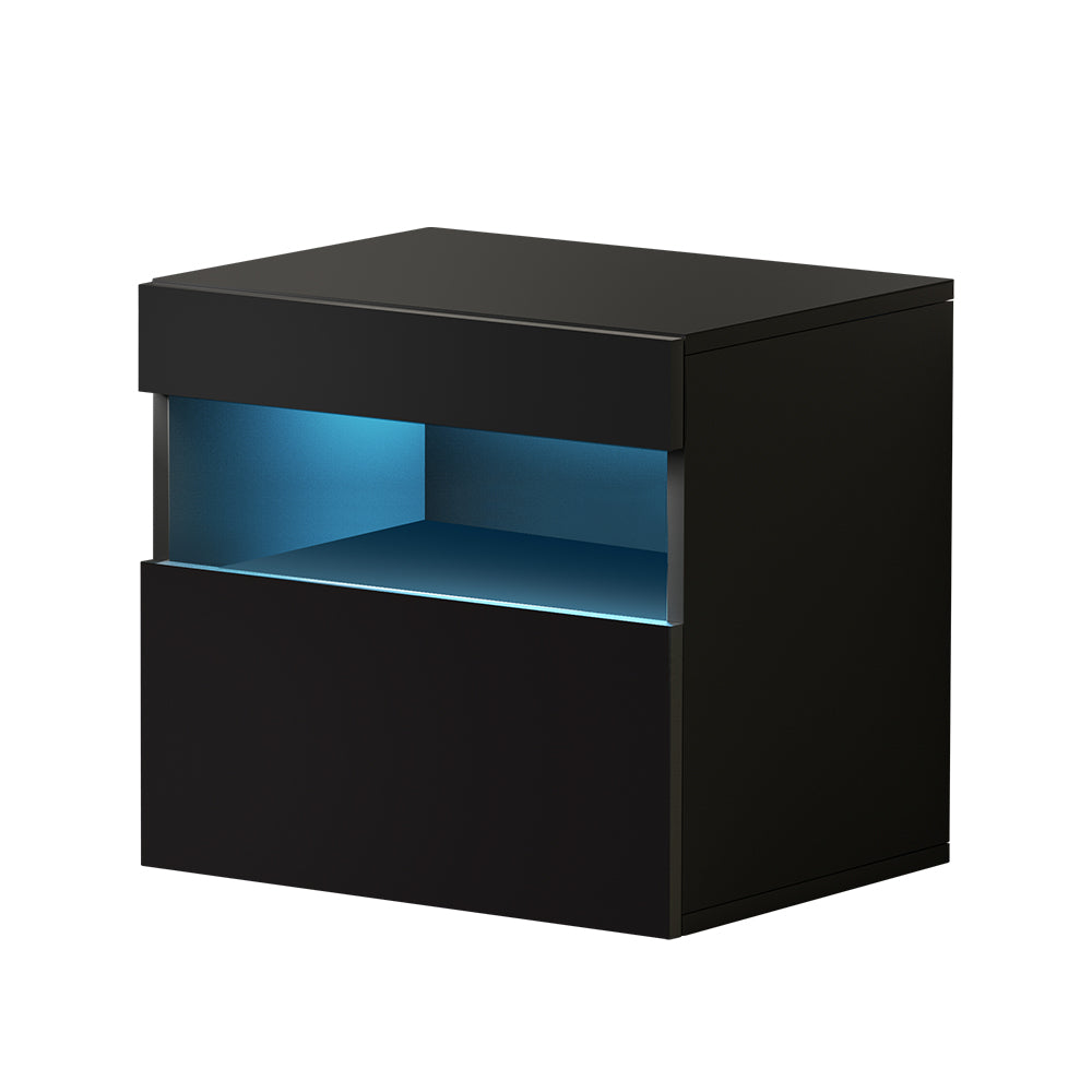 Artiss Bedside Table LED - HERES Black 7