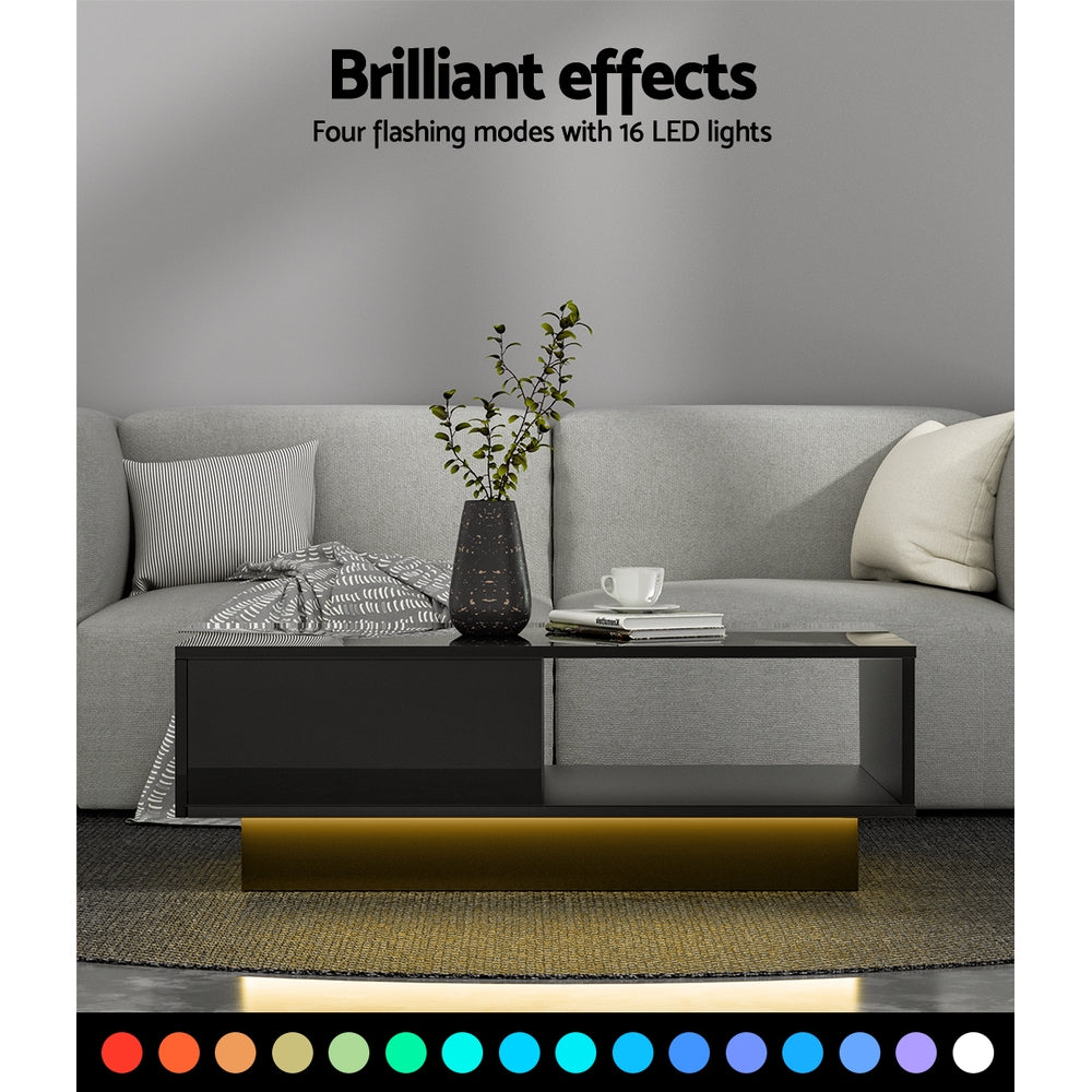 Artiss Coffee Table Led Lights Black 4
