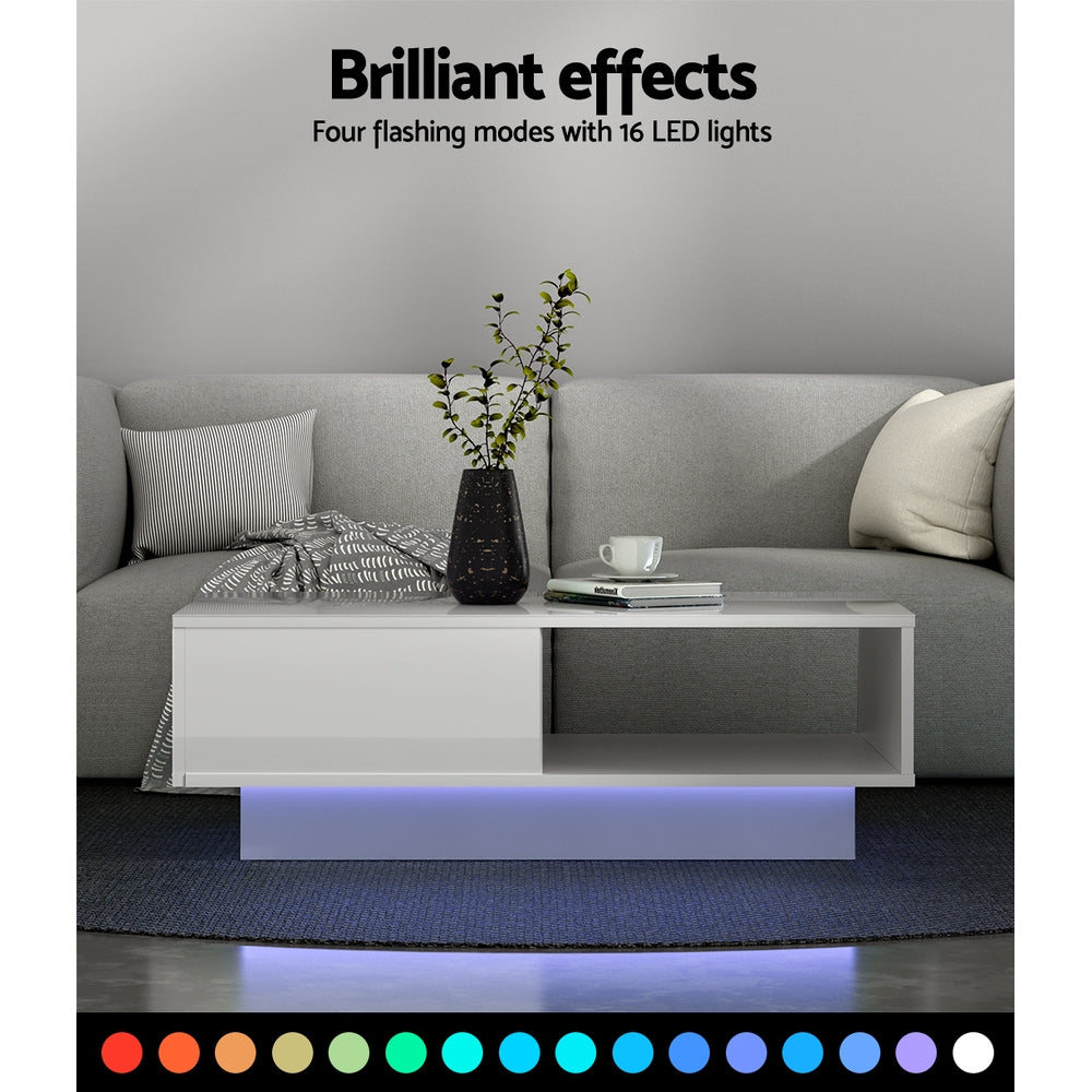 Artiss Coffee Table Led Lights White 4
