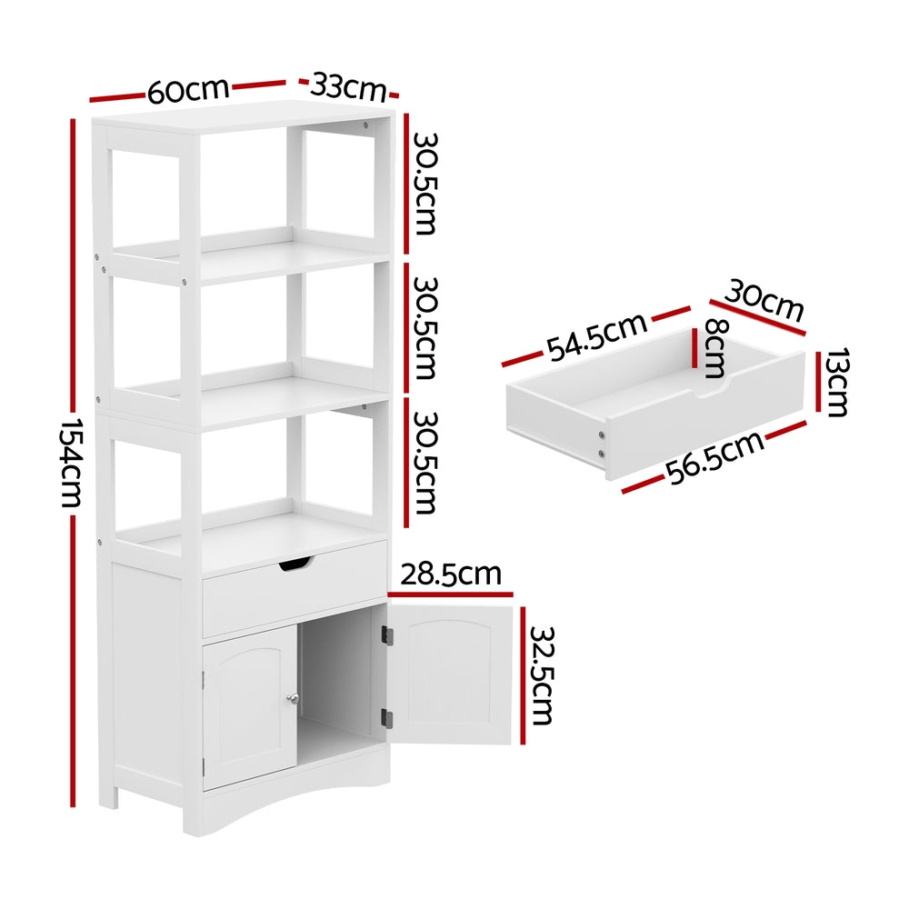 Artiss Bathroom Floor Storage Cabinet with 2 Drawers 3 Open Shelves 2 Doors White 4