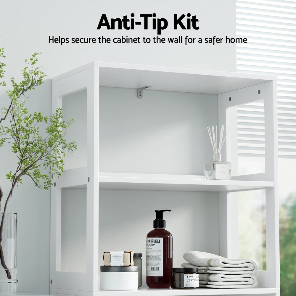 Artiss Bathroom Floor Storage Cabinet with 2 Drawers 3 Open Shelves 2 Doors White 8