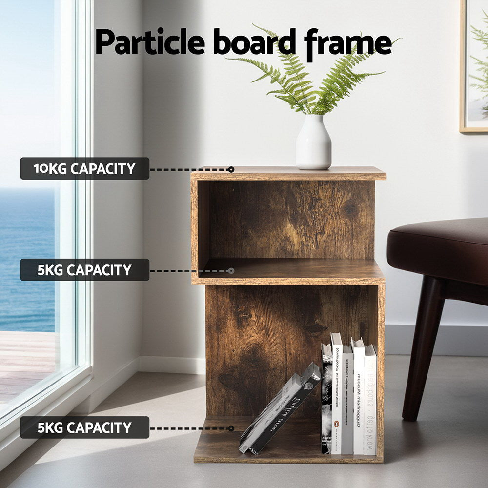 Artiss Bedside Table Shelves Side End Table Storage Nightstand Rust Oak UMENI 5