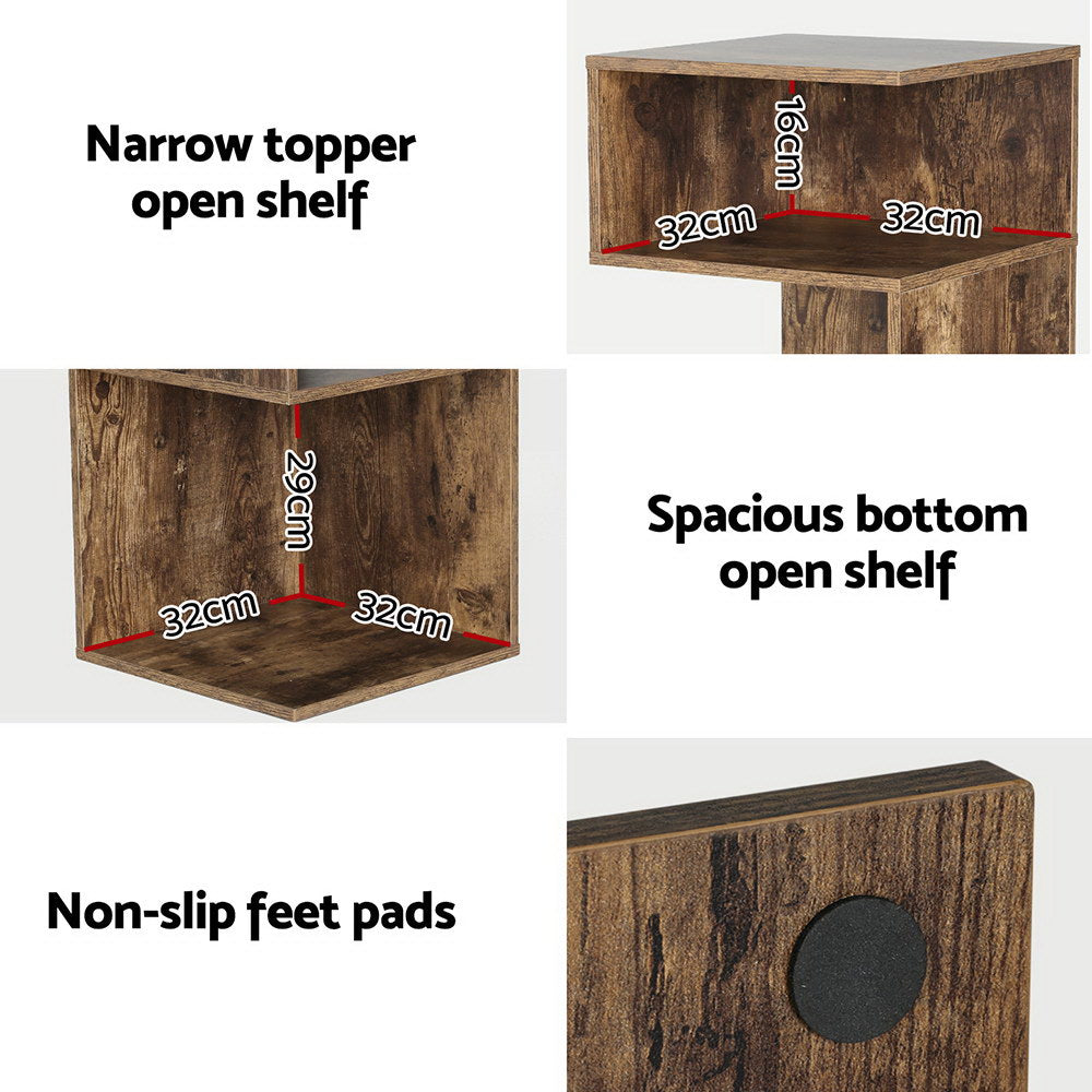 Artiss Bedside Table Shelves Side End Table Storage Nightstand Rust Oak UMENI 6