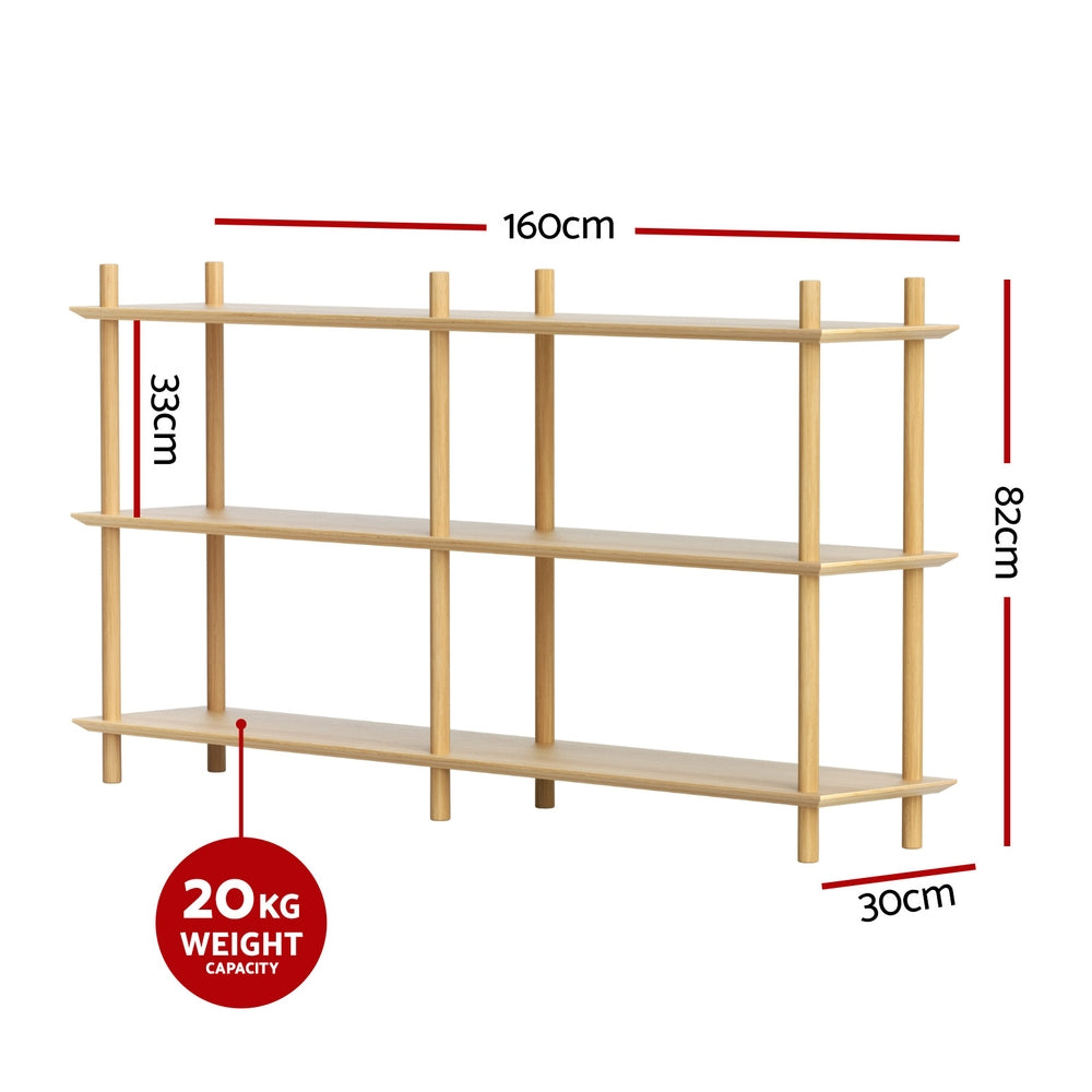 Artiss Bookshelf 3 Tiers Bookcase Display Shelves Wooden Storage Stand Rack Pine 3