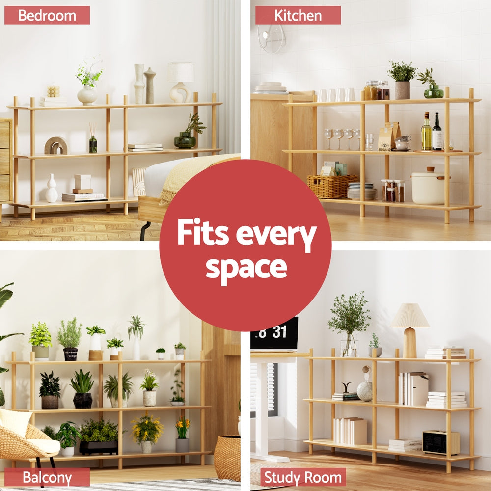 Artiss Bookshelf 3 Tiers Bookcase Display Shelves Wooden Storage Stand Rack Pine 6