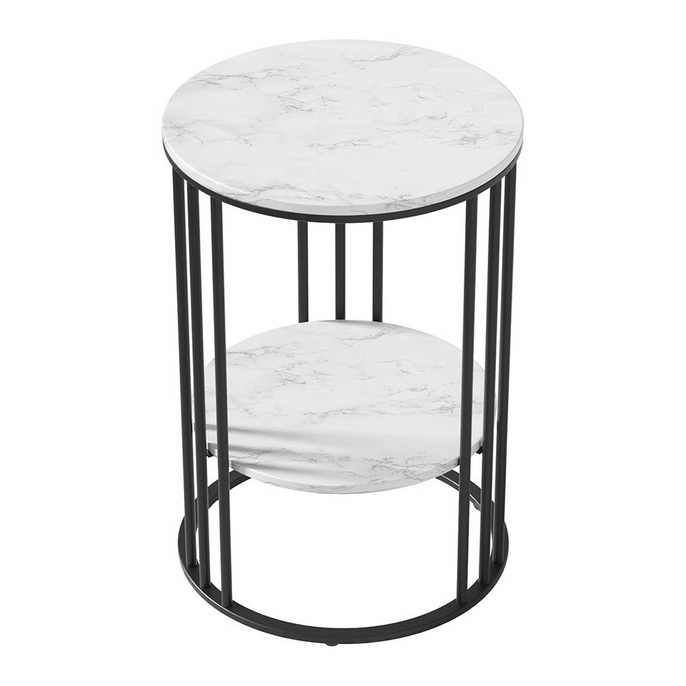 Artiss Coffee Table 2-Tier Round Marble Effect 3