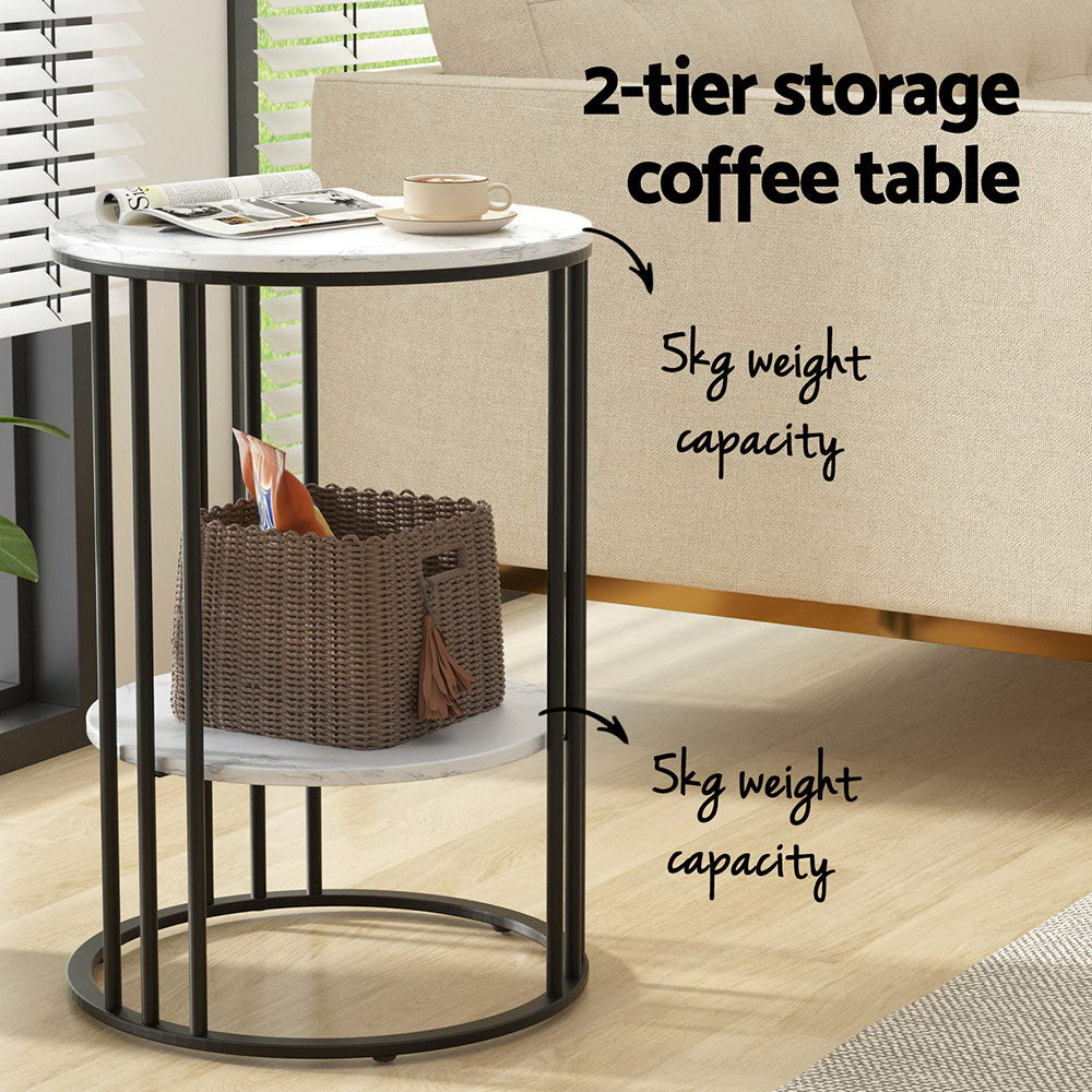 Artiss Coffee Table 2-Tier Round Marble Effect 4