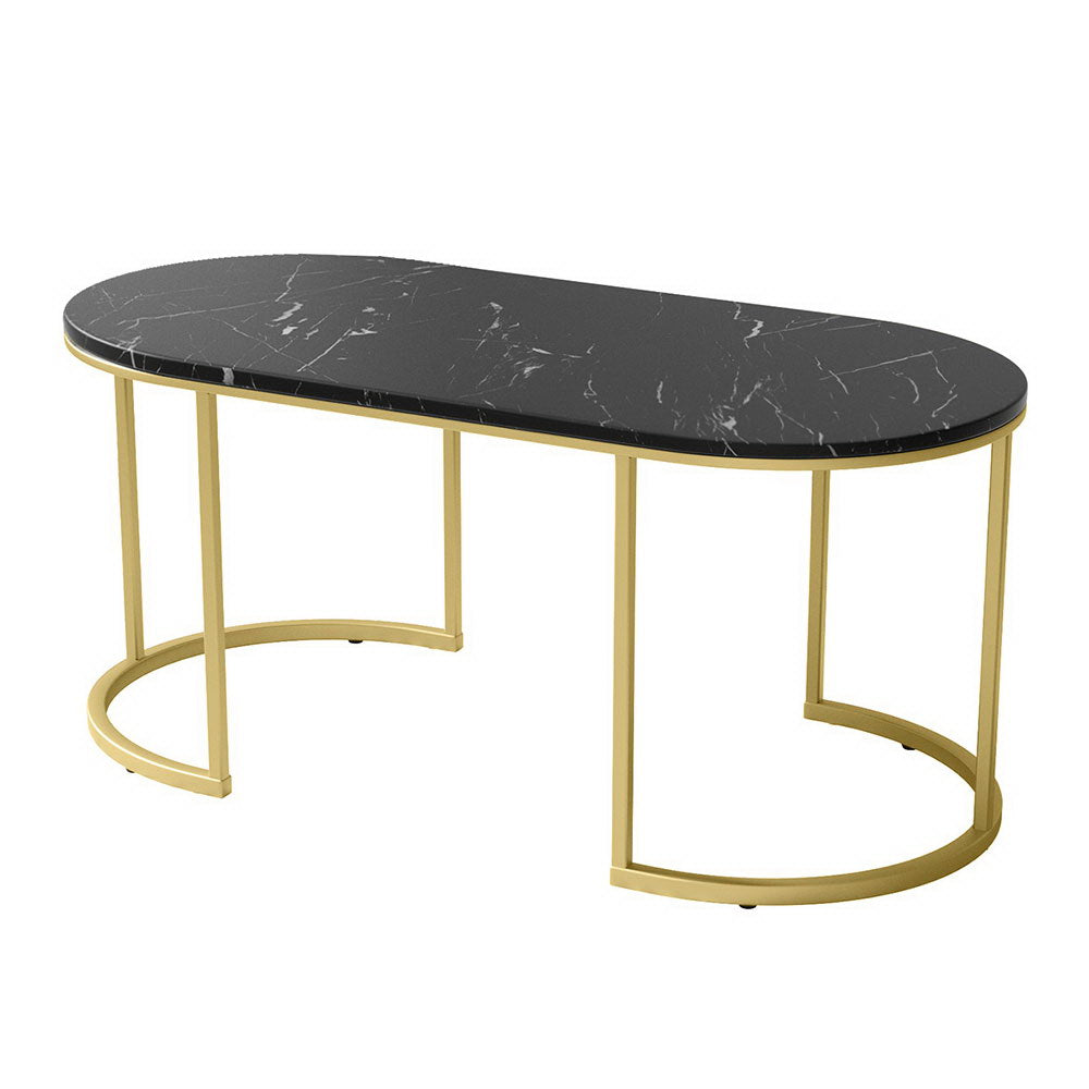 Artiss Coffee Table Marble Effect Black 7
