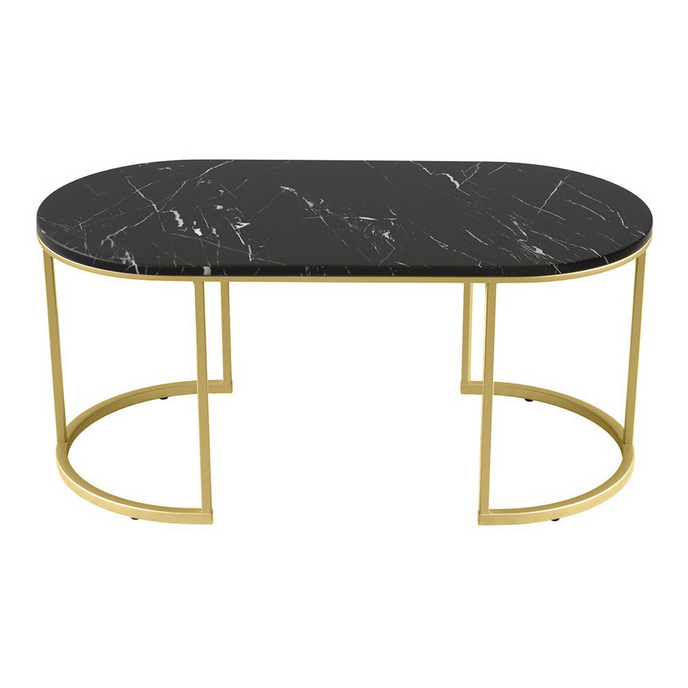 Artiss Coffee Table Marble Effect Black 3