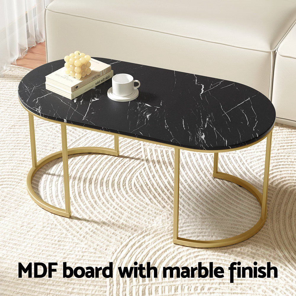 Artiss Coffee Table Marble Effect Black 4