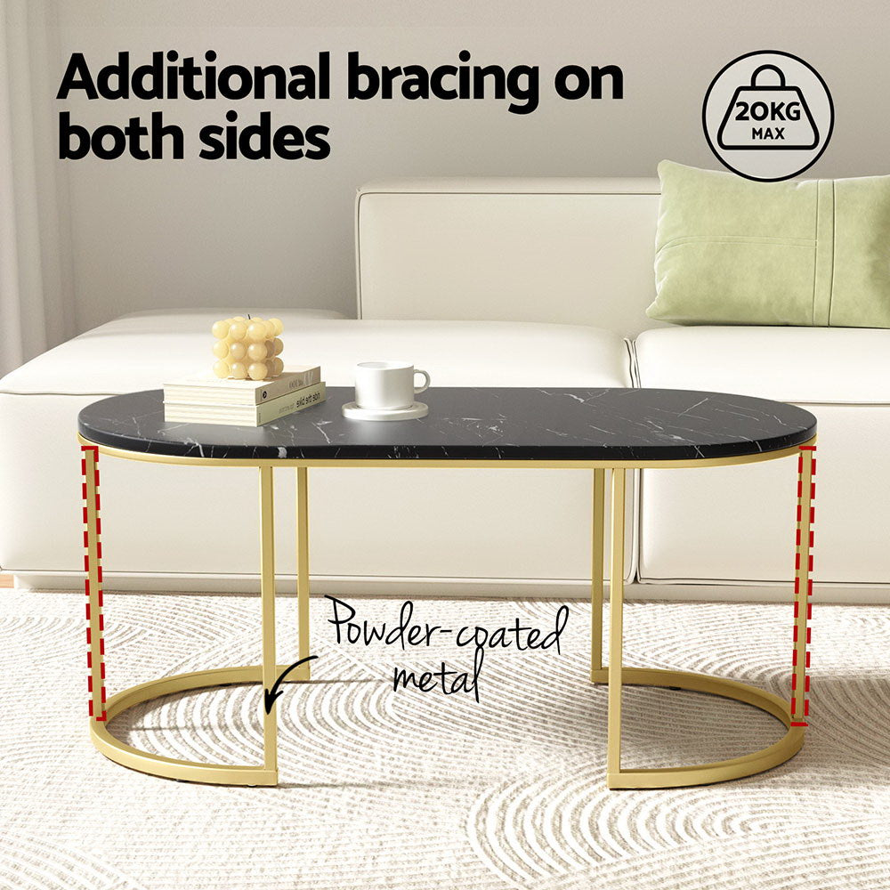 Artiss Coffee Table Marble Effect Black 5