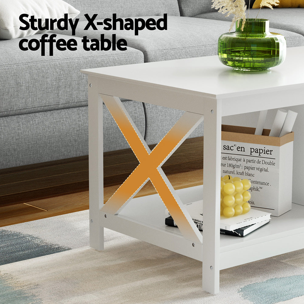 Artiss Coffee Table Storage Shelf White 4